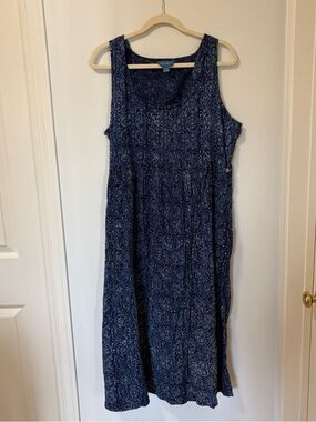 April Cornell Floral Sleeveless Maxi Dress Size XL Blue Cotton Cottagecore Trad